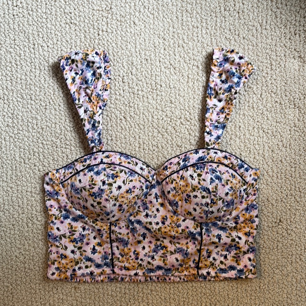 Pink and Blue Sleeveless Bustier Crop Top